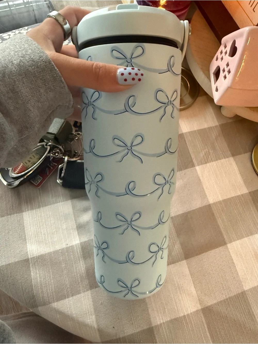 Light Blue Bow Pattern Travel Tumbler -